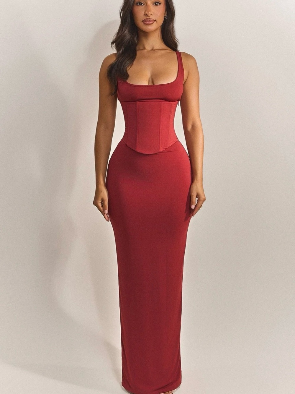 Red Corset Maxi Dress - Women's maxi dress.
